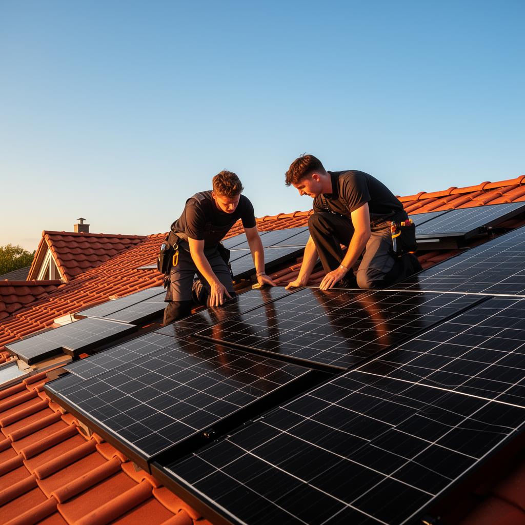 Solarics Installateure auf einem Dach